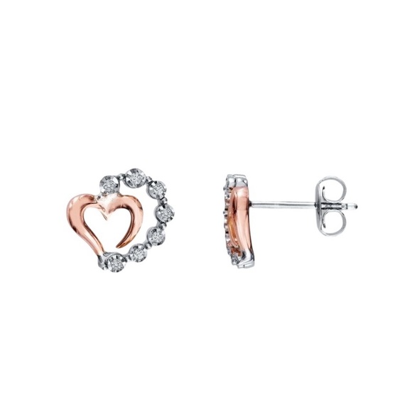 Preowned Kay Jewelers Diamond Small Heart Earrings Sterling Silver 10K Rose Gold - Picture 13 of 14